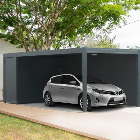 Carport aluminium autoporté 3m x 6.36m avec local de rangement