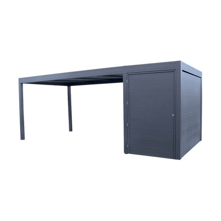 Carport aluminium autoporté 3m x 6.36m avec local de rangement
