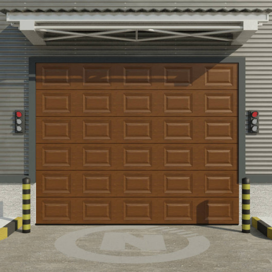 Porte de garage industrielle sectionnelle motorisée à cassette chêne doré