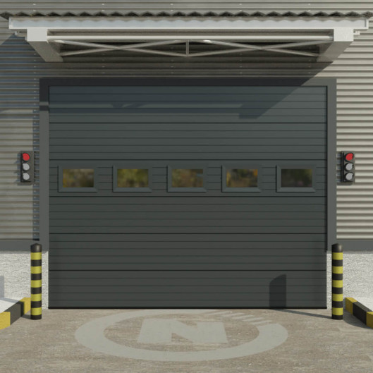 Porte de garage sectionnelle industrielle avec hublots pvc. Gris Anthracite.