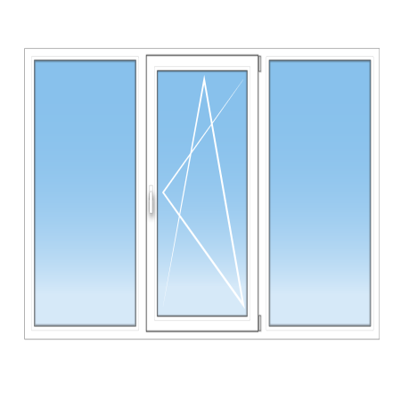 Porte-Fenêtre PVC sur mesure 3 vantaux oscillo-battant. Avec meneau central ou poignée centrée
