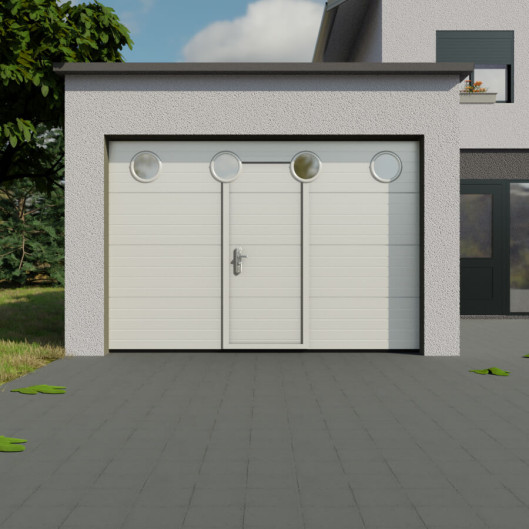 Porte de Garage Sectionnelle avec Portillon intégré et hublots - artNtorsion