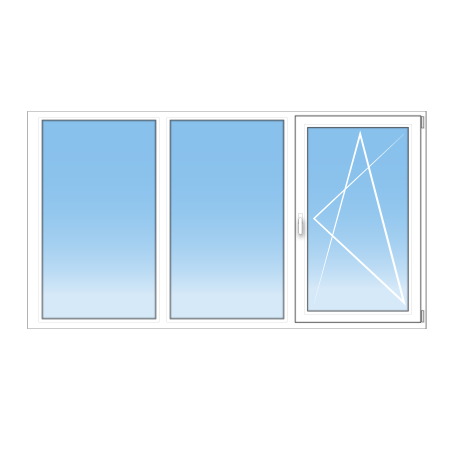 Fenêtre PVC 3 vantaux - 2 fixes et 1 vantail tirant droit sur mesure. Bi coloration possible