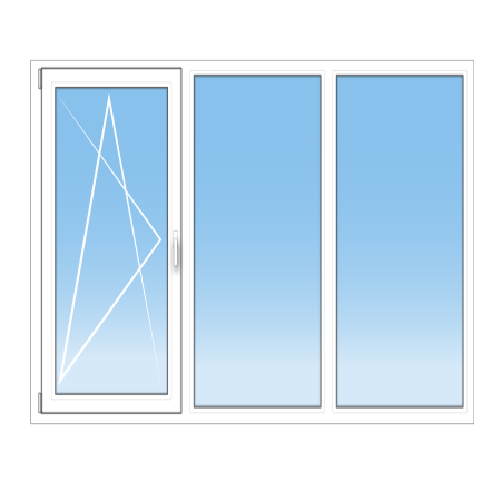 Porte-fenêtre PVC 3 vantaux – oscillo-battant tirant gauche et deux fixes