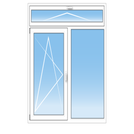 Porte-fenêtre PVC 2 vantaux – oscillo-battant gauche + fixe avec imposte à soufflet