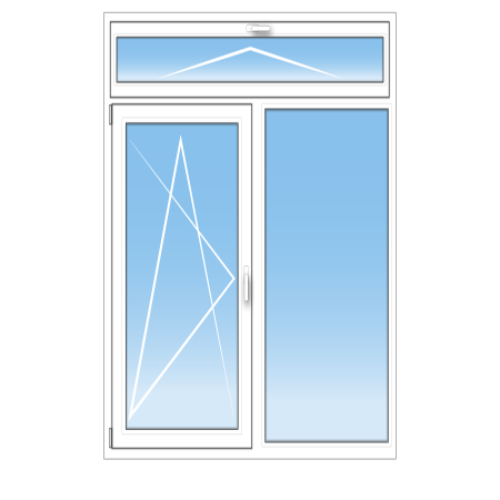 Porte-fenêtre PVC 2 vantaux – oscillo-battant gauche + fixe avec imposte à soufflet
