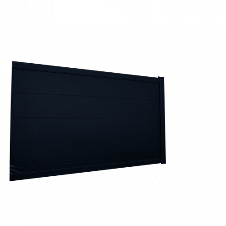 Portail coulissant aspect 1 vantail en aluminium. Lame XXL horizontale pleine. 9 coloris disponibles. Motorisable.
