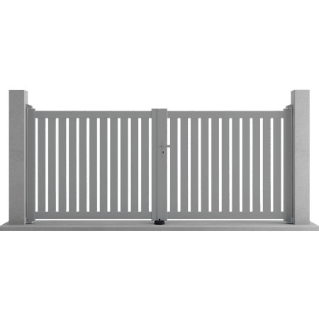 Portail Aluminium 2 vantaux à lames ajourée. Portail battant. Gris