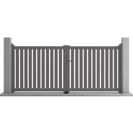 Portail Aluminium 2 vantaux à lames ajourée. Portail battant. Sablé clair