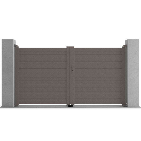 Portail aluminium battant 2 vantaux lames persiennées horizontales. Modèle Chérant.