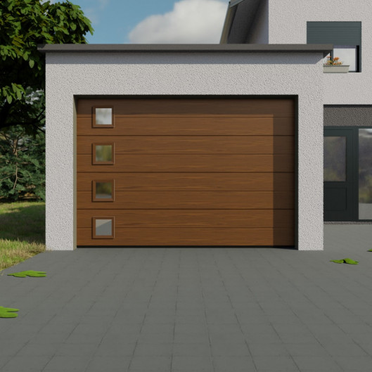 Porte garage sectionnelle hublot carré vertical chêne doré