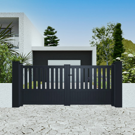 Portail aluminium battant semi plein. Modèle tourterelles