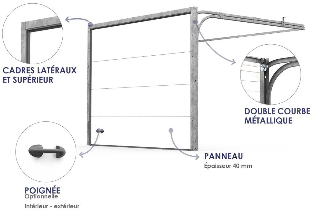 Porte de garage sectionnelle lisse portillon intégré avec hublots AMBRE