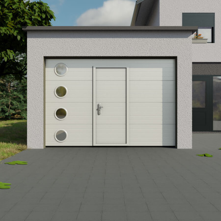 Porte de Garage Sectionnelle "sur mesure" avec Portillon et hublots verticaux - artNtraction
